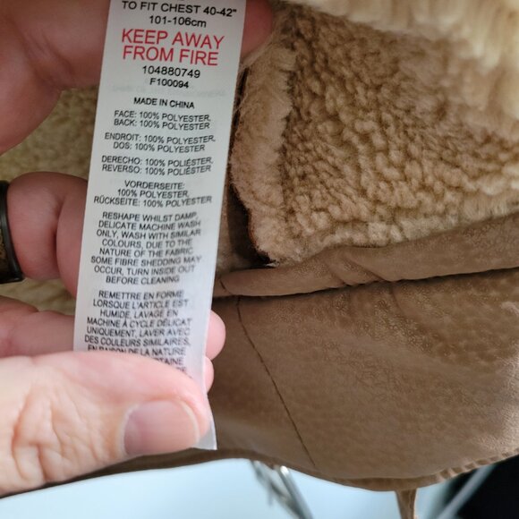 Topman Tan Jacket Men's Large Faux Shearling Borg Collar Aviator Buckle Coat NWT - Picture 12 of 12